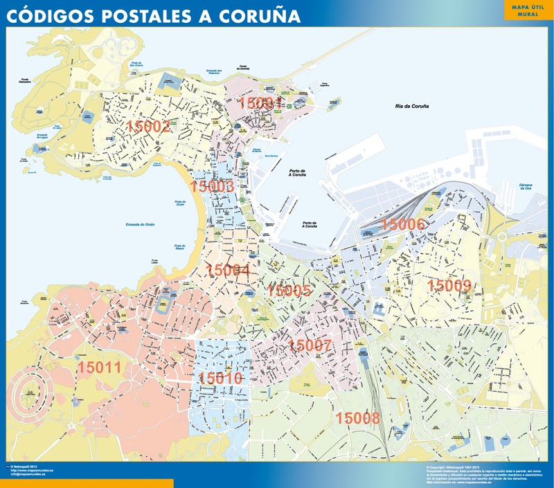 Carte La Coruna codes postaux
