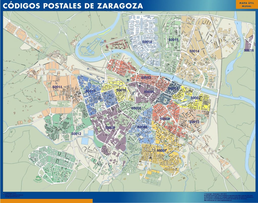 Carte Zaragoza codes postaux