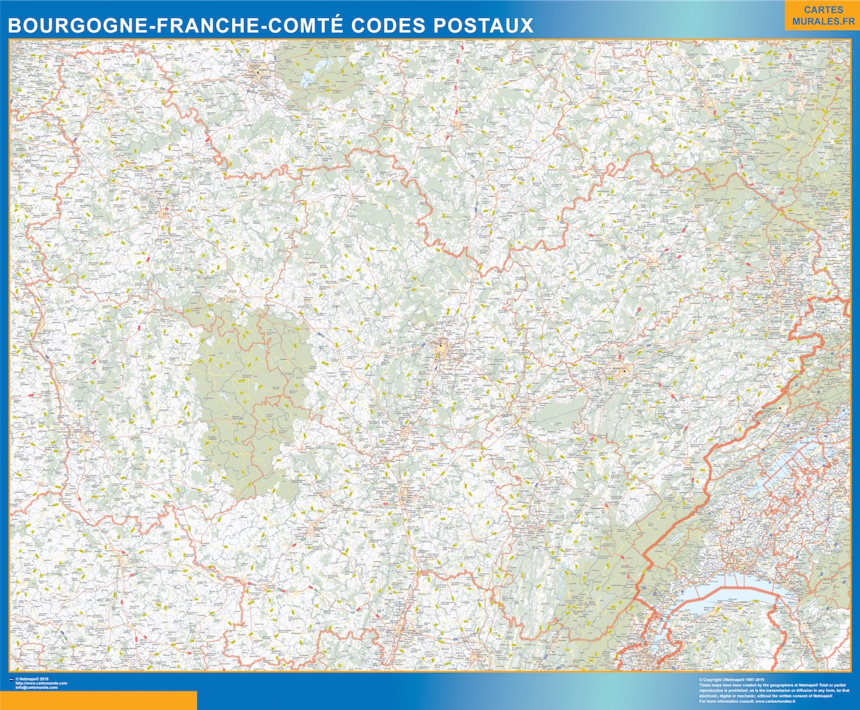 Carte Bourgogne Franche Comte codes postaux